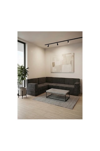 Premium Kadife Kumaş, Konforlu Yer Kanepesi ,modüler Şark Köşesi Takımı - Antrasit - 40 Cm- L Set