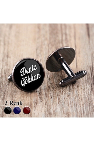 Siyah Metal Kol Düğmesi İsimli Harfli Kişiye Özel  Kol Düğmeleri