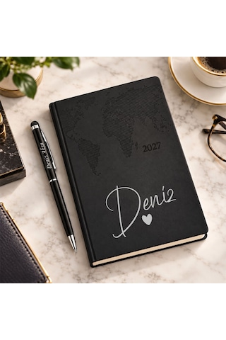 Bk Gift Kişiye Özel 378 Termo Deri Tarihli Ajanda & Siyah Touch Pen Tükenmez Kalem-12