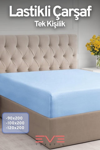 Eve Tekstil %100 Doğal Pamuk Tek Kişilik Rainforce Kumaş Lastikli Çarşaf Ve Yastık Kılıf Set Mavi