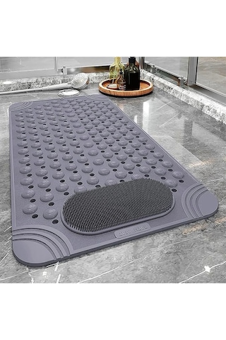 Mainshop Masajlı Vantuzlu Banyo Paspası & Kaydırmaz Zemin Duşakabin Paspası 36x70 Cm M-162 Gri