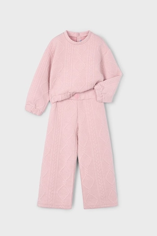 Kız Çocuk Baklava Desenli Geniş Paça Takım - Pembe KREM
