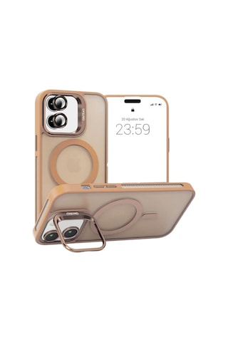 Apple Uyumlu iPhone 11 Kılıf Armor Seri Magsafe Stand Özellikli Kamera Lensli Kapak Kahverengi