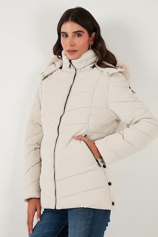 Lela Kapitoneli Slim Fit Çıkarılabilir Kapüşonlu Bayan Mont 497Mara Taş