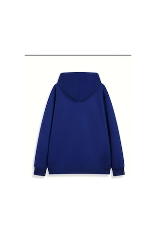 Herkesemoda X Baskı Detaylı Kapüşonlu Sweatshırt Mavi