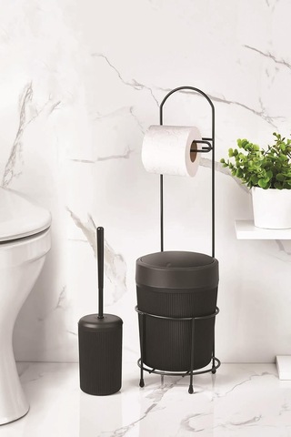 Tuvalet Kağıtları Metal Standlı Yuvarlak Kovalı & Kağıtlıklı & Fırçalıklı Siyah Banyo Takımı Diğer