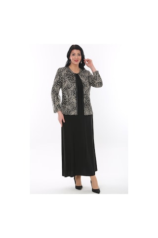 Ladies First Büyük Beden 3825 Siyah-altın Ceket+elbise Takım 001