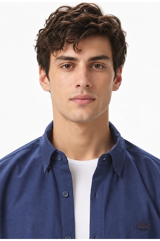Lacoste Mens Slim Fit Navy Cotton Shirt Dar Kesim Pamuklu Erkek Gömlek Lacivert