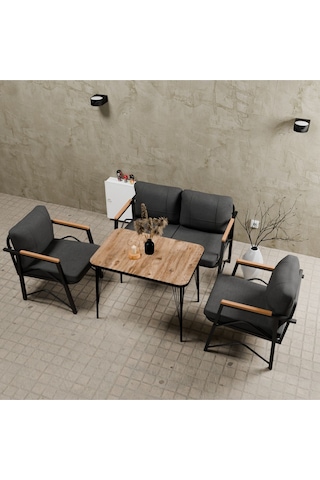 Mb Garden Furnıture Simetri Model, Balkon, Bahçe, Cafe, Metal Koltuk Takımı,bahçe Takımı,çay Seti, 2+1+1+masalı Süngerli Antrasit