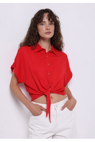 Colin's Colins Regular Fit Shirt Neck Düz Kadın Kirmizi Kısa Kol Gömlek Cl1074645 Q1.v1 Red Kırmızı