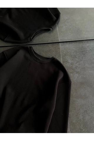 Primemagazam Kadın Bisiklet Yaka 3 İplik Pamuklu Basic Sweatshirt - Siyah Çeşitli