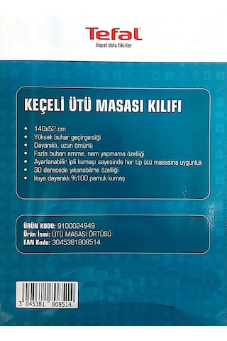 Tefal Ütü Masası Kılıfı Bezi Keçeli %100 Pamuk