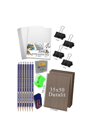 Karakalem Eskiz Çizim Seti Durolit Seti 35x50 Cm 1 Paket Resim Kağıdı Faber Dereceli Kalem Seti Hamur Silgi Sınav Silgisi