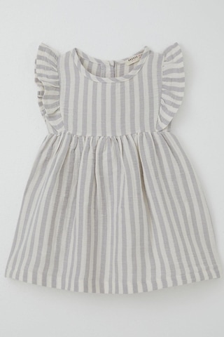 Breeze Kız Çocuk Elbise Arkası Düğme Detaylı Kol Kısmı Fırfırlı 3-8 Yaş, Ekru Ekru