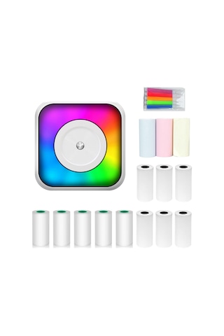 Shineyee Taşınabilir Bluetooth Termal Yazıcı - Renkli Işıklı, Çıkartma Ve Fotoğraf Basabilen Kompakt Cihaz 57mm Kağıt Dahil