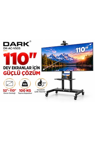 Dark Dk-ac-vs05 52"-110" 100kg Tekerlekli Profesyonel Tv Ve Fuar Standı Kamera & Av Raflı