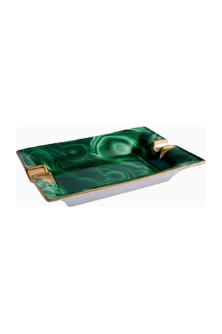 Malachite Porselen Kül Tablası 24k Altın Detaylı
