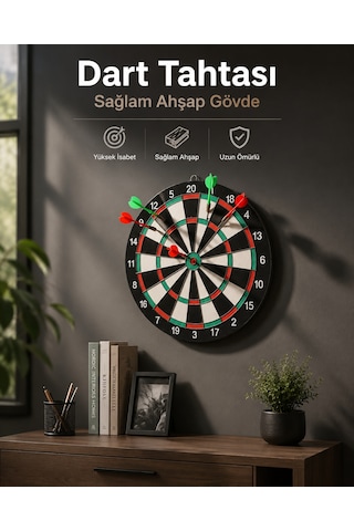 Duvara Monte Sağlam Ahşap Gövdeli Dart Tahtası Ev Ve Oyun Alanları İçin 17 İnç - Lisinya