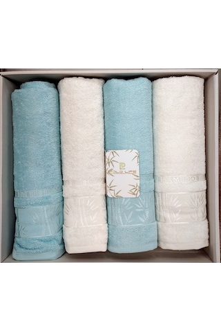 Polo Life 4 Parça Bamboo Hamam Seti Büyük Boy , Banyo Havlu Takımı-krem Turkuaz Krem - Turkuaz