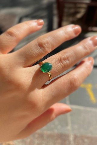 Gümüş 10x8 Mm Yeşil Taşlı Altın Kaplama Yüzük Diğer
