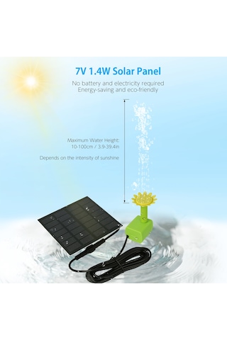 Xiyyadms Güneş Enerjili Süs Makyası - 7v 1.4w Süngerli Pompa, Çiçek Desenli Fışekler, Kuş Havuzu/ Bahçe/ Kayalık İçin Su Döngüsü Ve Dekorasyon