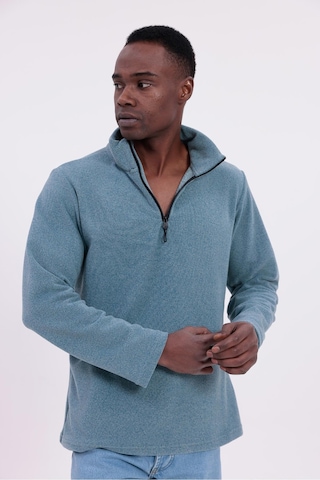 Freemen Erkek Fit Dik Yaka Yarım Fermuarlı Sweatshirt Polar Mavi