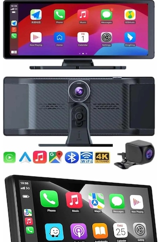 Mey İthalat 4k 10.2 İnç Çift Kameralı Araç Multimedya Ekranı Carplay Kablosuz Tüm Cihazlara Uyumlu