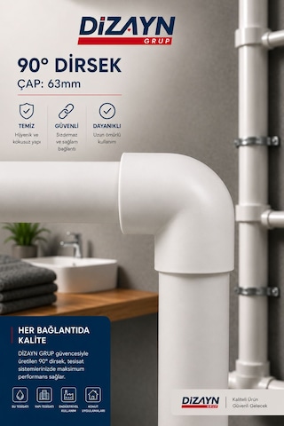 Dizayn Pprc 90 Derece Dirsek 63 Mm 3 Adet Pn25 Temiz Su Tesisat Boru Ek Parçası