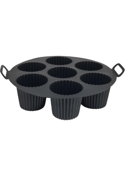 Güncelçarşı 2 Adet Airfryer Silikon Kek Pişirme Kalıbı 7 Bölmeli, Silikon Cupcake Kek Pişirme Kabı Muffin Fırın Kalıbı Siyah