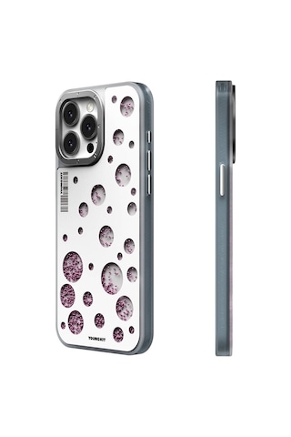 Apple Uyumlu iPhone 14 Pro Max Kılıf M-safe Şarj Özellikli Şık Tasarım Renkli Benekli Kinetik Boncuklu Kılıf Beyaz