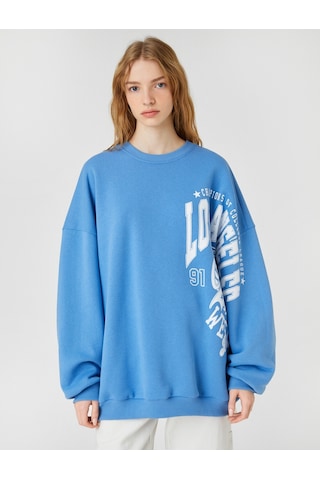 Koton Bisiklet Yaka Sweatshirt Uzun Kollu Baskılı Rahat Kesim Mavi 3sal10402ık Mavi