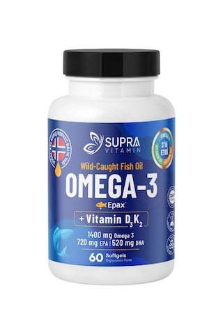 Supra Vitamin Omeg-3 Balık Yağı 1400 Mg Balık Yağı + Vitamin D3 & K2 60 Softgels
