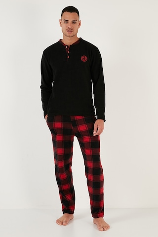 Buratti Ekose Regular Fit Bisiklet Yaka Kışlık Polar Erkek Pijama Takımı 609610013W4 Siyah-Kırmızı