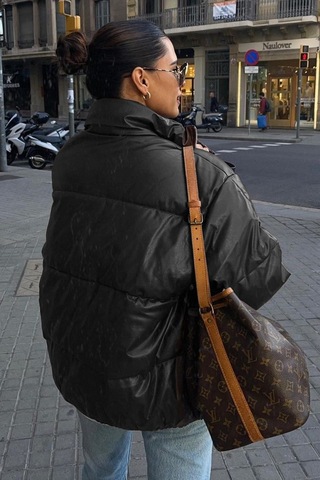 Madmext Siyah Oversize Basic Deri Mont Mg1387-siyah Siyah