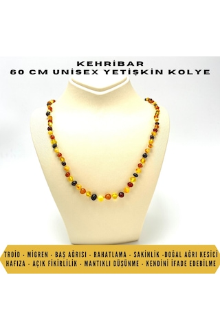 Sertifikalı Yetişkin Kehribar Kolye 60 Cm Unisex Çok Renkli