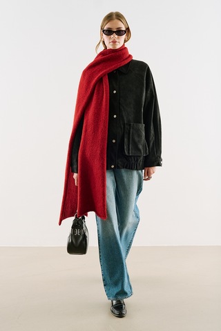 Manuka Deri Garni Yakalı Oversize Mont Siyah Aw26mnt00002-01