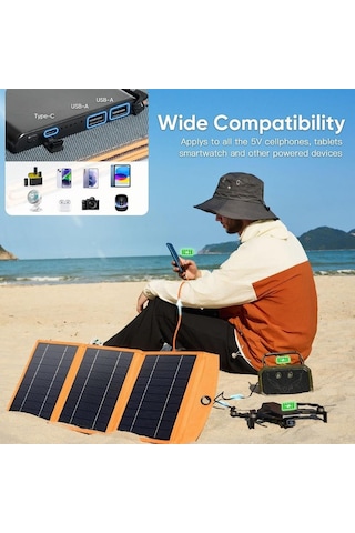 10.000mah Güneş Enerjili Solar Powerbank 3 Panelli-1480 BEYAZ