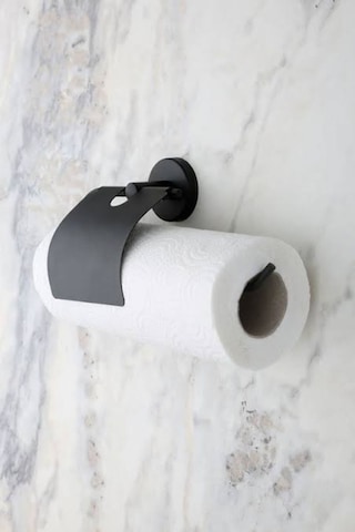 MultiStore Siyah Paslanmaz Kapaklı Kağıt Rulo Havluluk, Peçetelik Banyo Askısı Siyah