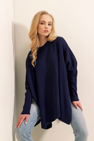 Bigdart 15783 Yırtmaçlı Panço Kazak - Lacivert 001