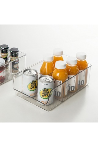 Tenfowee Pet Materyal Transparan Mutfak Depolama Kutusu - Bölmeli, Yığılabilir Gıda Düzenleyici Kutu 28x14x9cm Şeffaf