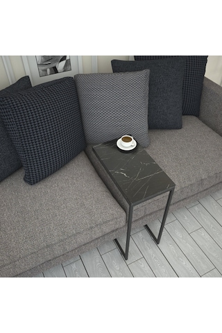 Callen Siyah Mermer Yan Sehpa & Tekerlekli Servis Sehpası Metal