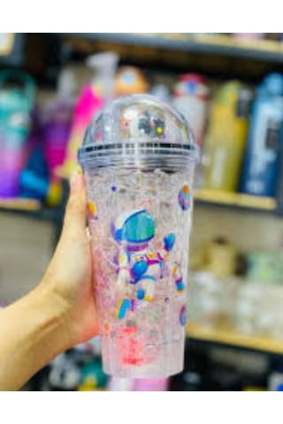 Pipetli Bardak Matara Sevimli Suluk 450 Ml Çift Astronot Figürlü Mavi