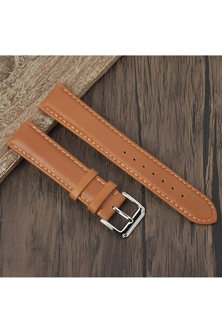 22mm Taba Hakiki Deri Saat Kordonu Düz Klasik Tek Parça Deri Kayış, 46mm Saatlerle Uyumlu Diğer