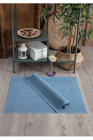 2'li Ayak Havlusu Seti-çerçeveli & %100 Pamuk Havlu Takımı İndigo