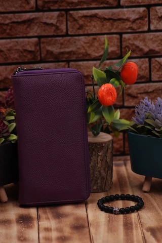 Ozka Leather Collection Telefon Bölmeli Unisex Uzun Deri Kartlık Cüzdan Portföy - Bileklik Hediyeli 1 Mor