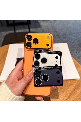 Apple Uyumlu iPhone 17 Pro - Safir Taşlı Lens Koruma Full Metal Kamera Koruması Tek Parça Lacivert