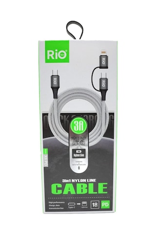 Rio Tech 3 İn 1 Nylon Şarj Ve Data Kablosu 3a Hızında