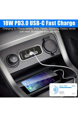 Honeybeeshop Siyah Çift Usb 3.1a Ve Type C Portları 12v Şarj Adaptörü Pd3.0 Qc3.0 Hızlı Şarj 3 Portlu Abs Araba Deniz Kamyon Golf Rv Dıy Kiti