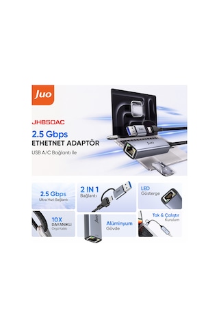 Juo Usb-a Ve Type-c Multiport 2500mbps 2.5g Gigabit Ethernet Dönüştürücü Adaptör