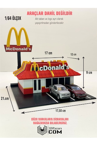 3d Baskı 1/64 Ölçekli Mcdonald's Bina Tasarımlı Diorama Araç Sergileme Garajı